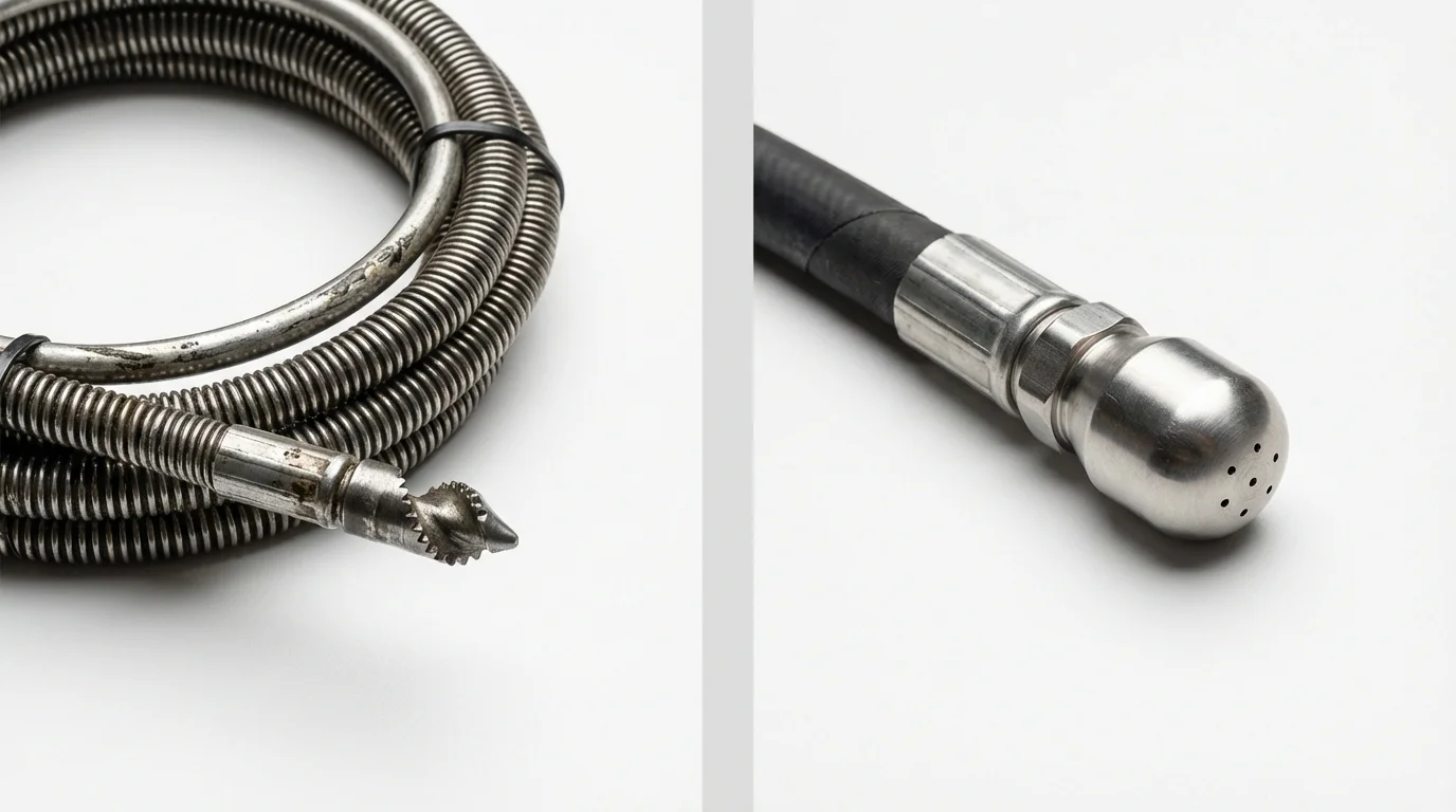 Drain snake cable and hydro jetting nozzle used for drain cleaning in Cadott, WI