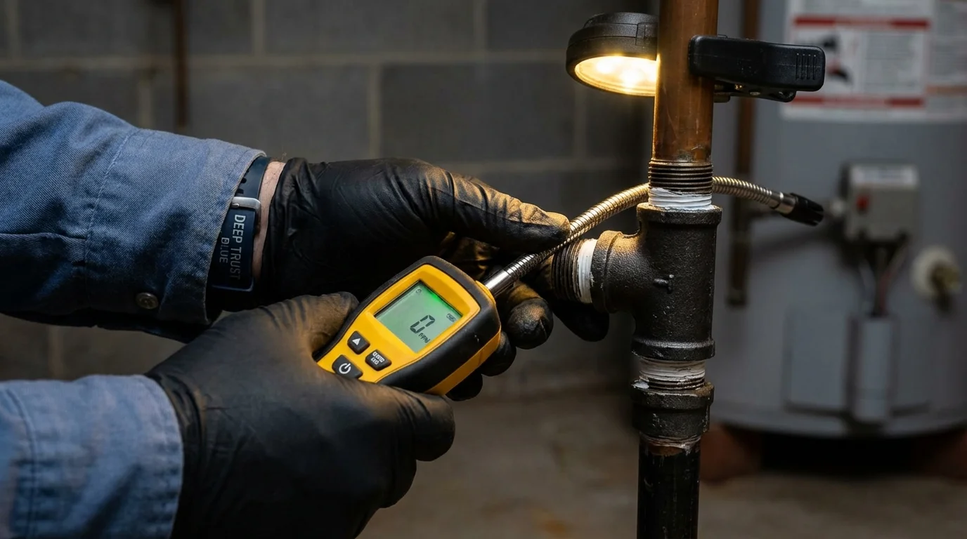 Gas leak detection with electronic sniffer by Johns Plumbing LLC in Cadott