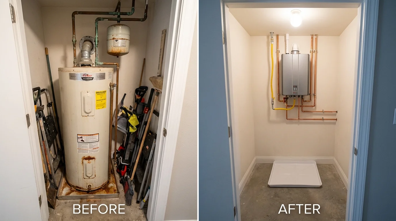 Tank water heater versus wall-mounted tankless unit comparison for Cadott, WI homeowners