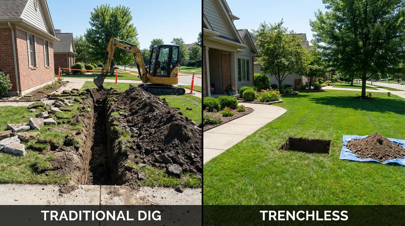 Trenchless sewer repair with minimal yard damage versus traditional excavation in Cadott, WI